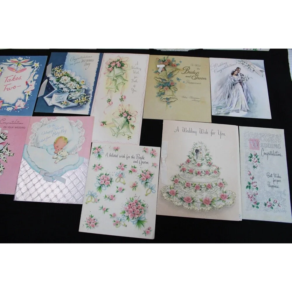 Lot 72 Vtg Baby Shower & New Baby Greeting Cards 1950s Graphics Glitter USA